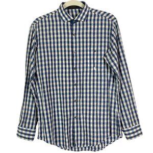 Cheq Kaku Italy Men's Navy blue Plaid Button-down, Medium
